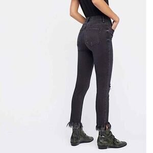 FREE PEOPLE Black Great Heights Distressed Frayed Skinny Jeans 27